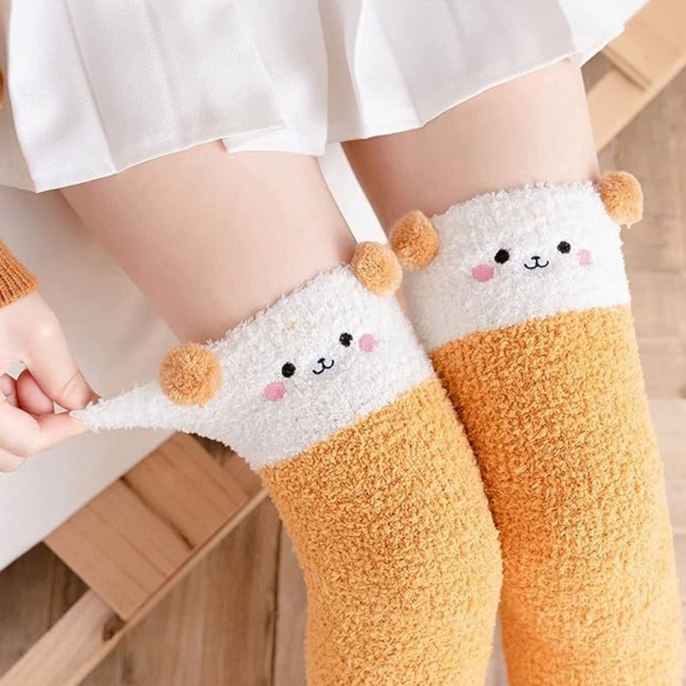 Whimsical Plush Animal Camel Brown Bear Over the Knee Socks